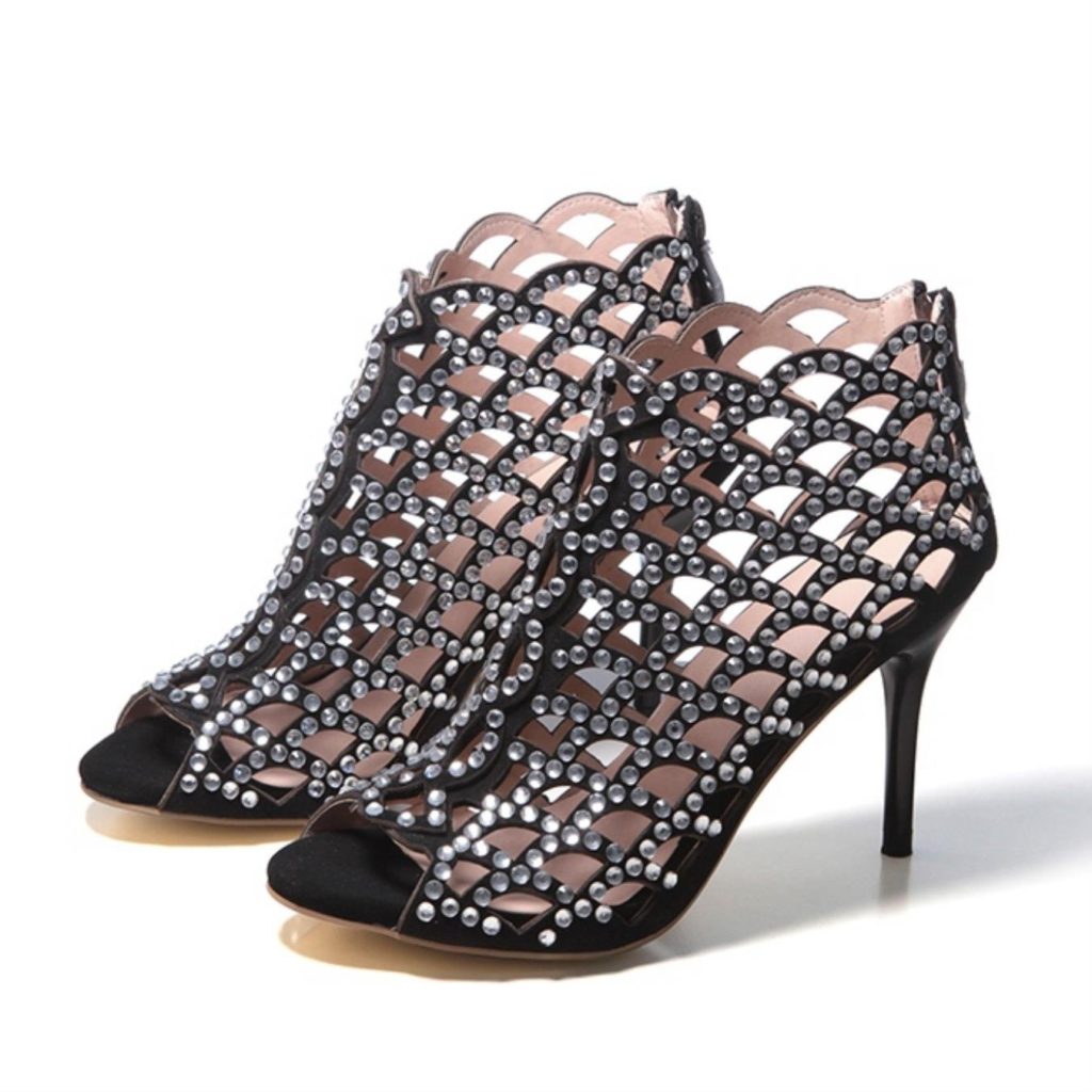BNKDSH Fashion Diamond Brand Elegant Summer Shoes Peep Toe Crystal Beading High Heels Zipper Nightclub Runway Women Sandals